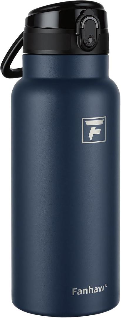 Fanhaw 32 Oz Insulated Stainless Steel Water Bottle with Chug Lid Wide Mouth, Leak-Proof, BPA-Free Ideal for Kids, Adults, Sports, Gym, and Outdoor Use (Navy Blue)