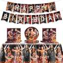 Wrestling Birthday Supplies, 42Pcs Wrestling Decorations include Banner, Tablecloth, Plates and Napkins for Teens Kids Party Decor