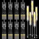 FoldTier 8 Sets 5 Arm Acrylic Candelabra Holder for Wedding Table Centerpiece 27inch Tall Floor Clear Candle Centerpieces with LED Candles and Shade for Proposal Ceremony Birthday Party Home Decor