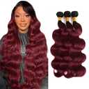 Burgundy Ombre Bundles Human Hair 26 28 30 Inch 1B/99j Body Wave Bundles Double Weft Unprocessed Brazilian Human Hair Extensions 1B Burgundy Bundle For Women