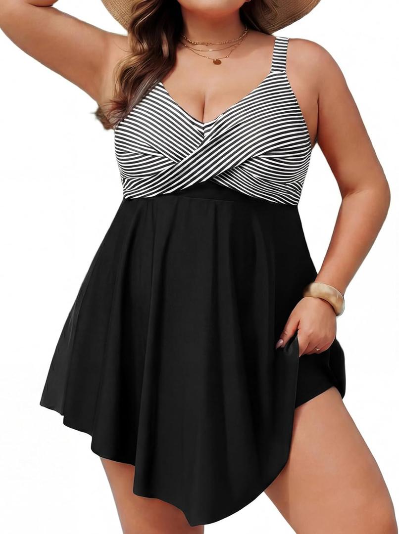 Hanna Nikole Women Plus Size One Piece Swim Dress Tummy Control Swimsuits Twist Front Bathing Suit Body Shaping Swimwear