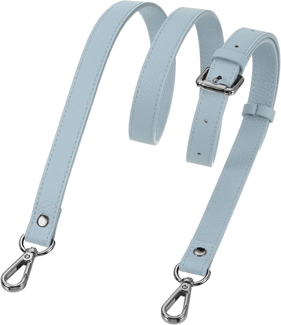 uxcell Genuine Leather Purse Strap, 41.7"-51.2" Adjustable Crossbody Replacement Straps 0.6" Width for Women Handbags Shoulder Bag (Sky Blue, Black Buckle)
