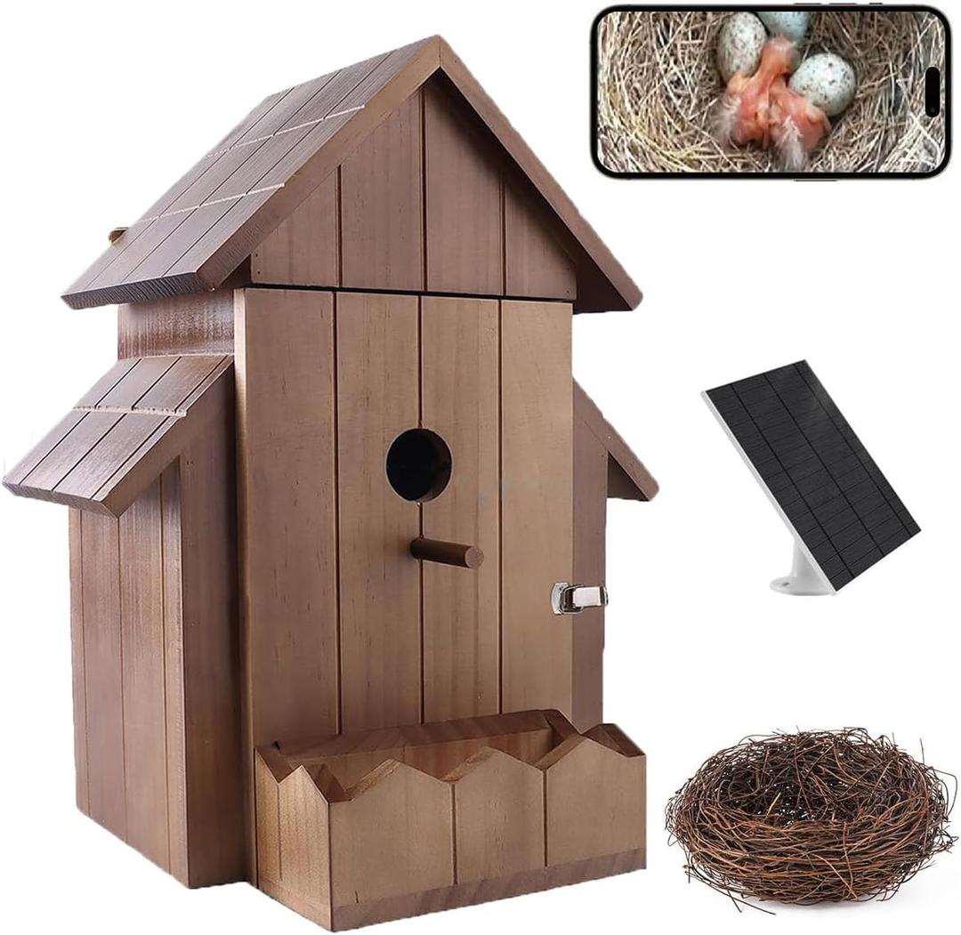 Smart Bird House with Camera, 1080p HD WiFi Outdoor Bird Box. Features Auto Capture Bird Video & Motion Detection, Night Vision, App Alerts and Serves as a Bird Nesting Box (Dark, Normal)