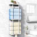 Liuoud Towel Rack for Bathroom, Wall Mounted Vertical Rolled Towel Storage Organizer Holder with Shelf, Holds Up 6 Large Bath Sheets, White Large Size