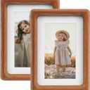 5x7 Picture Frame Set of 2 Natural Wood Photo Frames Display Pictures 4x6 with Mat or 5x7 without Mat Multi Photo Frames Collage for Wall or Tabletop Decor (Walnut)