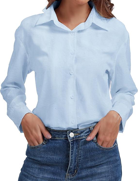 Womens Button Down Blouse Long Sleeve Tops for Women Ladies Collared Shirt Dressy Casual Work 2025 Trendy
, XL