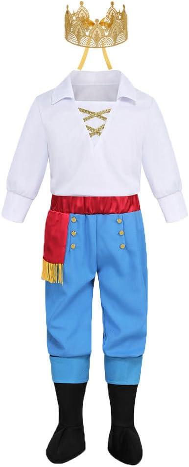 Prince Eric Costume for Boys Charming Fancy Dress Up Halloween Outfit (For Kids Height: 43-47 Inch, White)