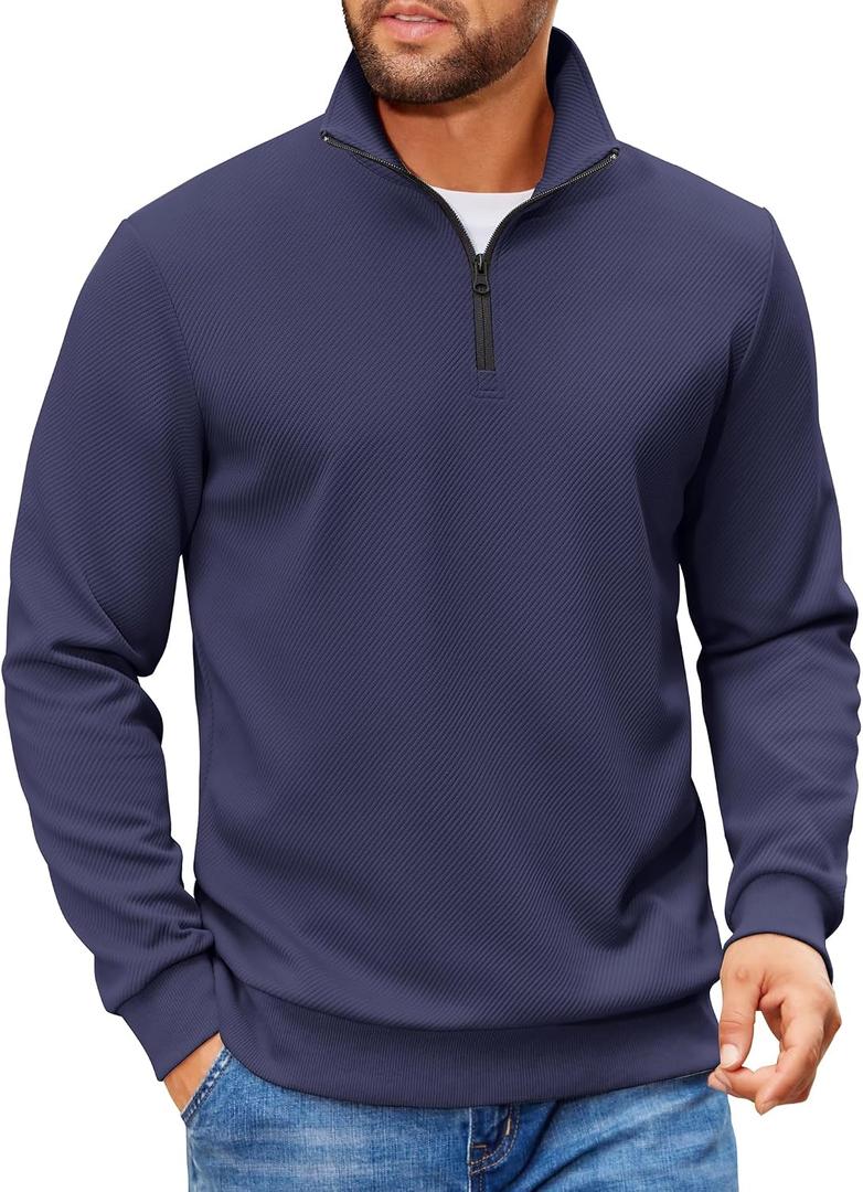 COOFANDY Mens Sweaters and Pullovers Light Weight 1/4 Zip Polo Sweatshirts, 3X-Large, Navy Blue