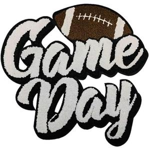 Rugby Game Day Chenille Towel Embroidery Patches Iron on Embroidered Applique DIY Clothing Backpacks Jacket Bag Sport Fans Decoration (White)