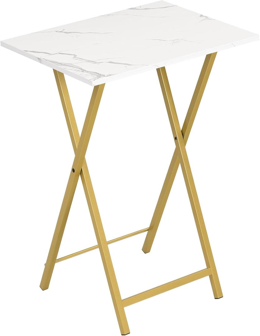 HOOBRO Folding TV Tray Table, Stable Snack Table for Small Space
Portable Sofa Side Desk, Easy Assembly and Storage, Ideal for Snacks and Meals in Living Room, Marble and Gold DM15BZ01