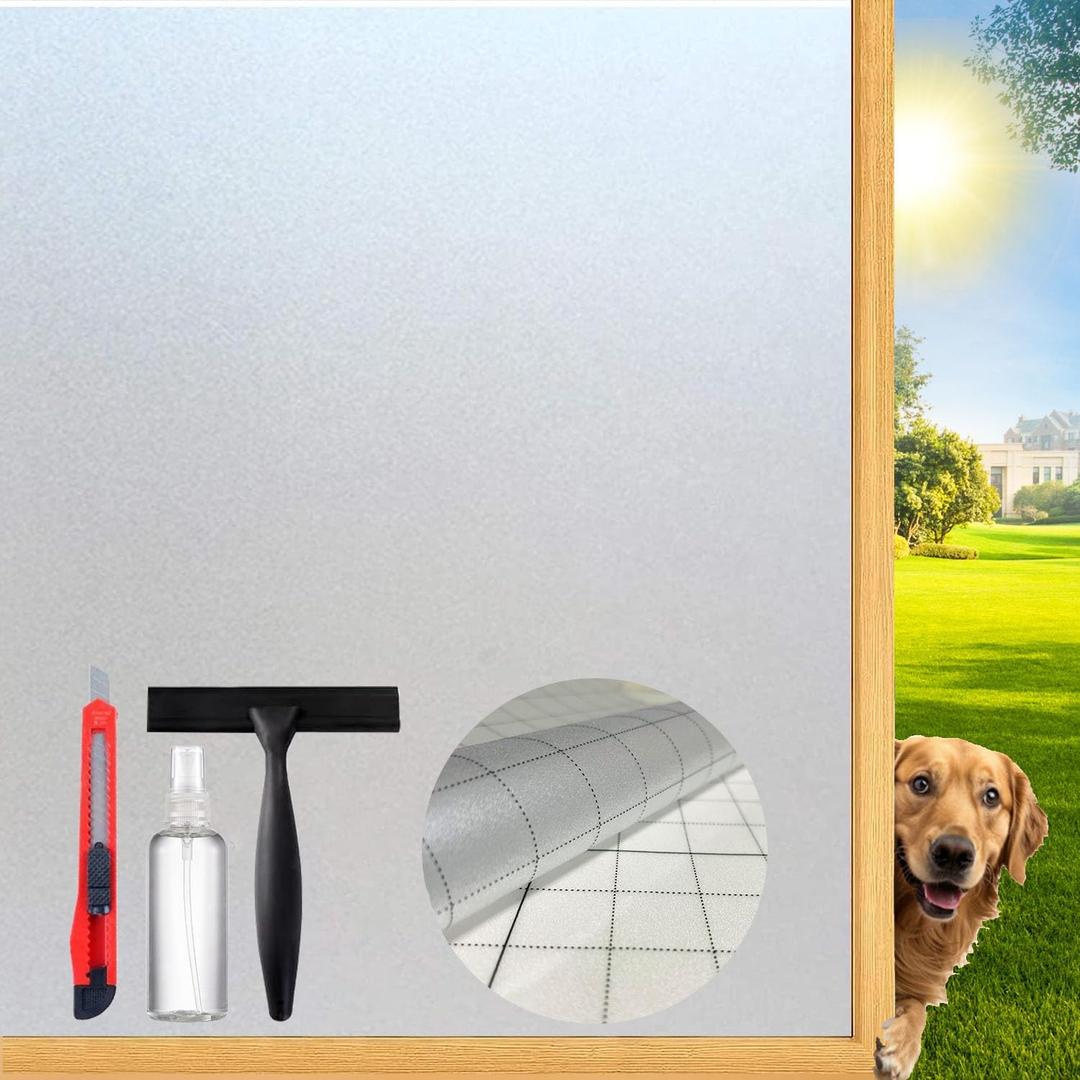 Frosted Glass Window Privacy Film Decorative with Tools, 2 Way Frosting Privacy Film for Glass Windows, Static Cling Tint for Home Anti-UV, 29.5" by 78.74"