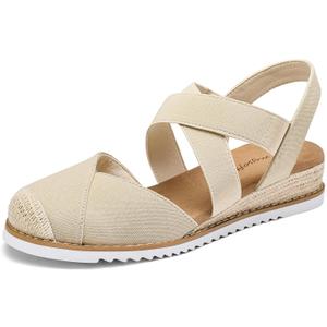 mysoft Womens Wedge Sandals Low Heel Comfortable Closed Toe Espadrilles Slip-on Elastic Ankle Strap Walking Shoes 11