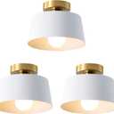 Ceiling Light Fixture, Hallway Ceiling Light with Gold Plate and White Shade, Modern Simple Style Porch Light Fixtures Semi Flush Mount (3 Pack White)