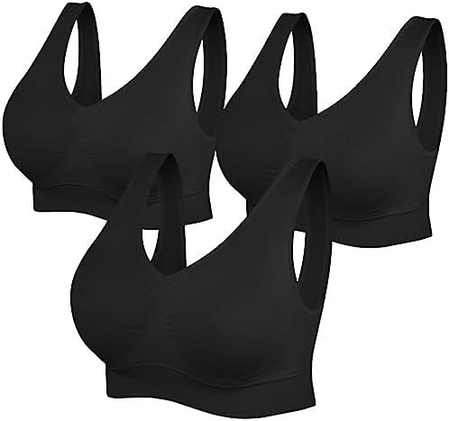 Women's Sports Bras, Yoga Comfort Seamless Stretchy Sports Bra for Women, 3 Pack, Size L