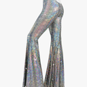 Womens Sequin Flare Pant Sparkly High Waisted Leg Bell Bottom Glitter Trousers Night Out Clubwear, S