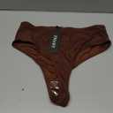 Zmart Women High Waist Thong Bikini Bottoms High Cut Swimsuit Bathing Suit Cheeky Brazilian Swimwear Bottom (Medium, Brown)