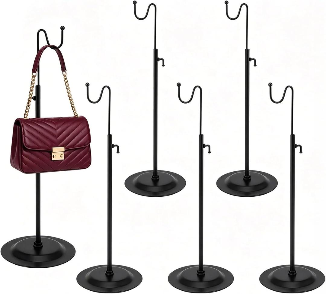 Adjustable Handbag Display Stand 6 Pack, Metal Purse Display Holder with Single Hook, Bag Rack Organizer for Boutique, Store Counter, Retail Shop & Home Tabletop, Black