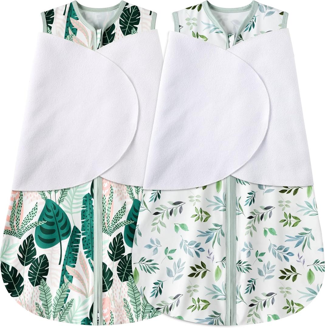 Newborn Sleep Sack Baby Swaddle,3-6 Months,3-Way Adjustable Wearable Blanket,100% Rayon Cotton Swaddling Sleeping BagTOG 0.5Banana&Leaf