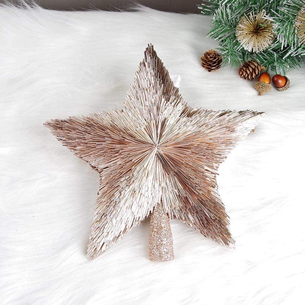 Luxury Christmas Tree Topper Handmade Star Xmas Tree Decoration Unique Stars Light Pink Gold Toppers Indoor Decorations Outdoor Ornaments (Rose, M (8 inches))