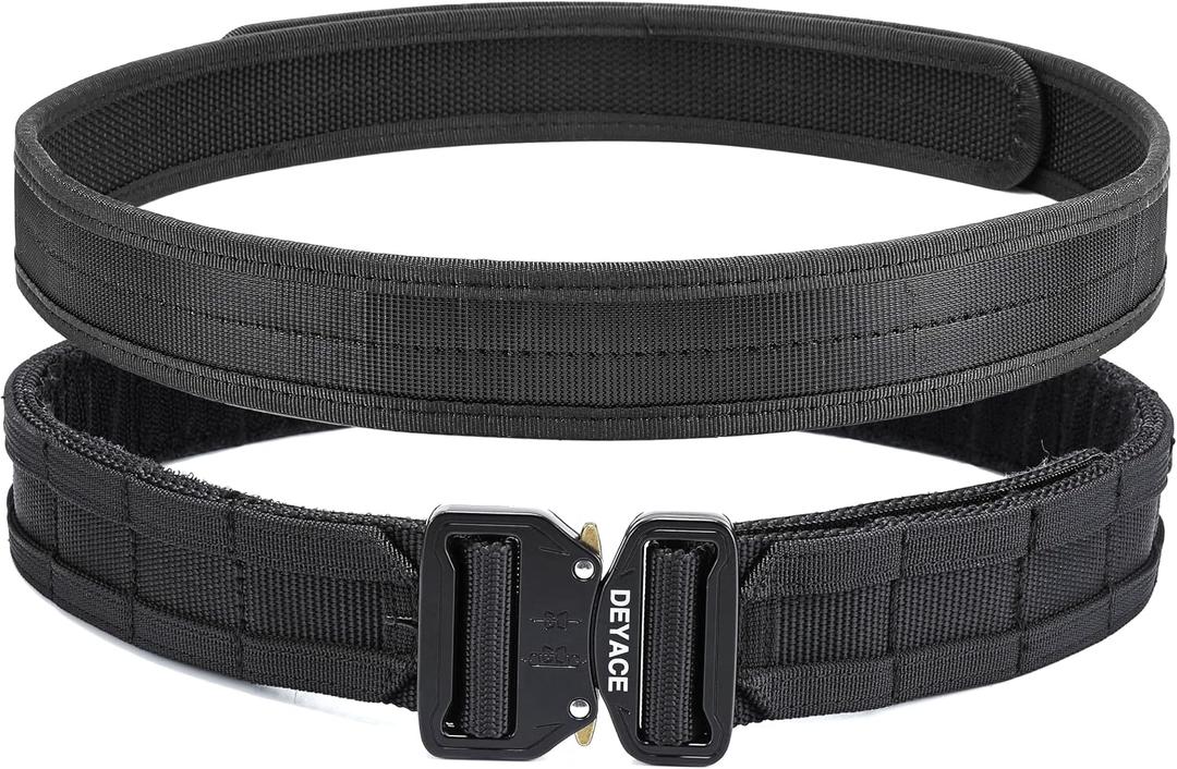 DEYACE Quick Release Battle Belt, 1.75'' Tactical MOLLE Heavy Duty Belt and 1.5'' EDC Inner Belt for Law Enforcement, Shooter (Black)