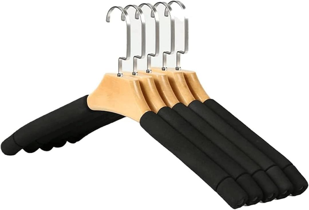 Habiba Lightweight Solid Wood Hangers, Household Non Slip Sponge Seamless Clothes Hanger Hook, Coat Hangers for Suits Pant and Jackets Durable