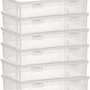 Plastic Storage Containers with Latching Lid for Office supplies, Crayon, Crafts, Pencil Box (White Empty -6 Pack)