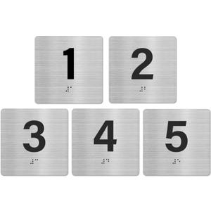 Room Number 1-5 Signs 6" x 6" with Braille and Tactile Identification ADA Compliant Exam Room Door Sign Plaque for Business Offices Educational Institution Directional Assistance Test Center (Sliver/Black)