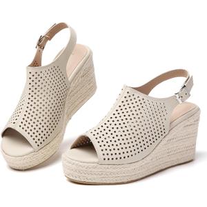 Tilocow Espadrilles Wedges for Women Open Toe Ankle Strap Platform Dressy Casual Sandals Travel Slides, 6.5