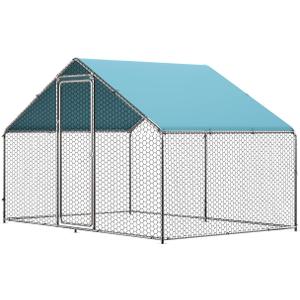 LOVMOR Large Chicken Coop Metal Chicken Run for 6 Chickens,Dog Kennel Quail Cage Duck House with Waterproof and Anti-UV Cover Lockable Door Design(9.8'Lx6.6'Wx6.4'H)