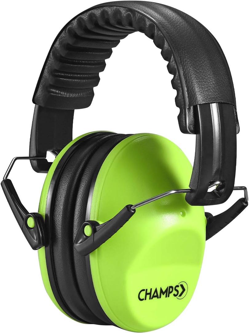 Champs Ear Muffs for Noise Reduction Earmuff Noise Protection Reduction Headphones for Toddlers Kid Children Teen NRR 25dB Safety Hearing Ear Muff Air Shows, Concerts, Firework, Study [Green]