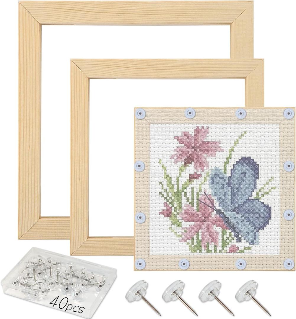 3 Sets Stretcher Bars for Needlework with 40 Tacks for Women's Birthday Gifts,5.9/7.9/9.8inch 3 Sizes 12pcs Wooden Canvas Splicing Stretcher Bars Needlepoint Embroidery Stitch Frame Set for Crafts Art