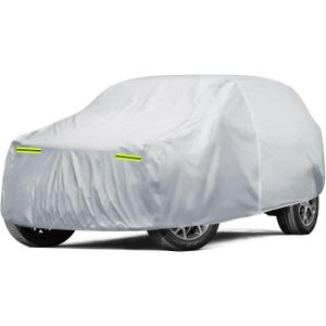 6 Layers Car Cover Waterproof All Weather for Automobiles, SUV Cover Size A7 Universal Fit for Toyota Highlander, Honda Pilot, Nissan Pathfinder/Murano, BMW X5(191-201 inch), Silver