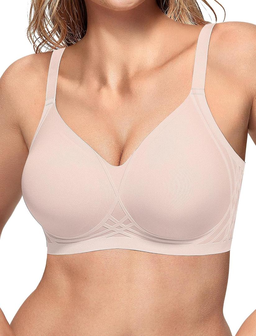 Vertvie Womens Seamless Bras Wireless No Underwire Push Up Bra Full Coverage Racerback Supportive Everyday Bralettes (3X-Large, Nude)