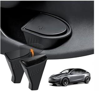 Shademax 2PCS Car Door Trash Can for Tesla Model Y Accessories 2020-2024 Side Door Storage Box Organizer with Push-to-Open Lid Design Front Seat Car Garbage Can Bin for Tesla ABS Material Black