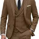 Men Tweed Suits Brown Slim Fit 3 Piece Herringbone Wool Suit Mens Wedding Groomsmens Prom Party Blazer Vest Pants 3XL