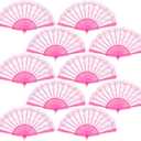 QIRMIZI 10 Pack Lace Handheld Folding Fan - Elegant Silk Fan for Women's Wedding Decoration and Dancing Party - Pink