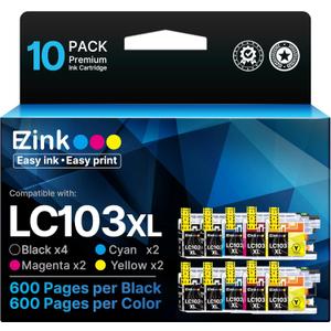 E-Z Ink Compatible Ink Cartridge Replacement for Brother LC103XL Ink Cartridges LC103 XL LC103BK LC101 LC 103 to Use with MFC-J870DW MFC-J470DW MFC-J6920DW MFC-J6520DW MFC-J450DW (10 Pack)