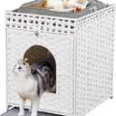 Snughome Cat Litter Box Enclosure Furniture Hidden with Litter Mat, Hidden Washroom Furniture with Door, Handwoven Rattan Cat Washroom Box, Indoor Pet House for Living Room, Bedroom(White) (20.87"L x 16.93"W x 22.44"H)