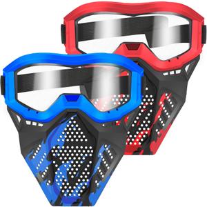 POKONBOY 2 Pack Tactical Mask with Goggles Compatible with Nerf Rival, Apollo, Zeus, Khaos, Atlas, & Artemis Blasters Rival Mask Red & Blue