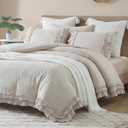 Bedorm Beige King Comforter Set Ruffled Bedding Comforter Shabby Chic Ruffle Fringe Coquette Bedding Boho Farmhouse Quilt Bedding Set for All Season