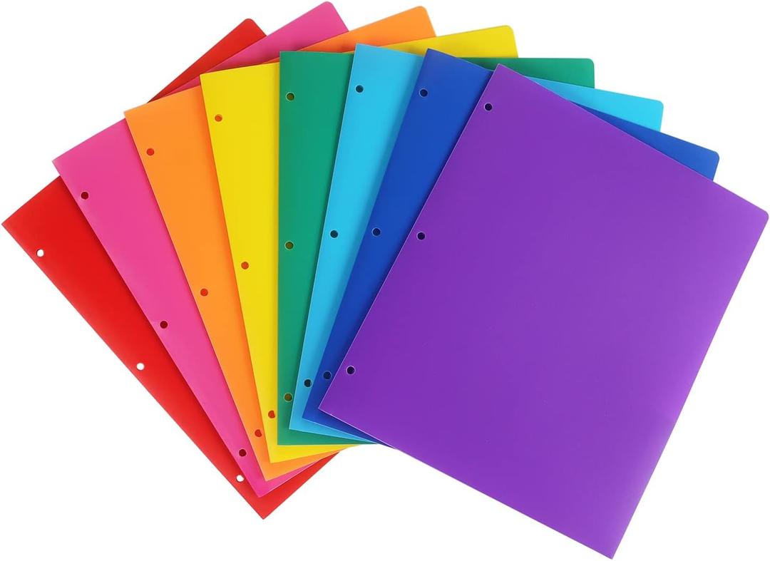 Tamaki 8 Pack Colored Plastic Folders Durable Heavy Duty File Folders with 2 Pockets Poly 3 Hole Punched 2 Pocket Folders for School for School Office