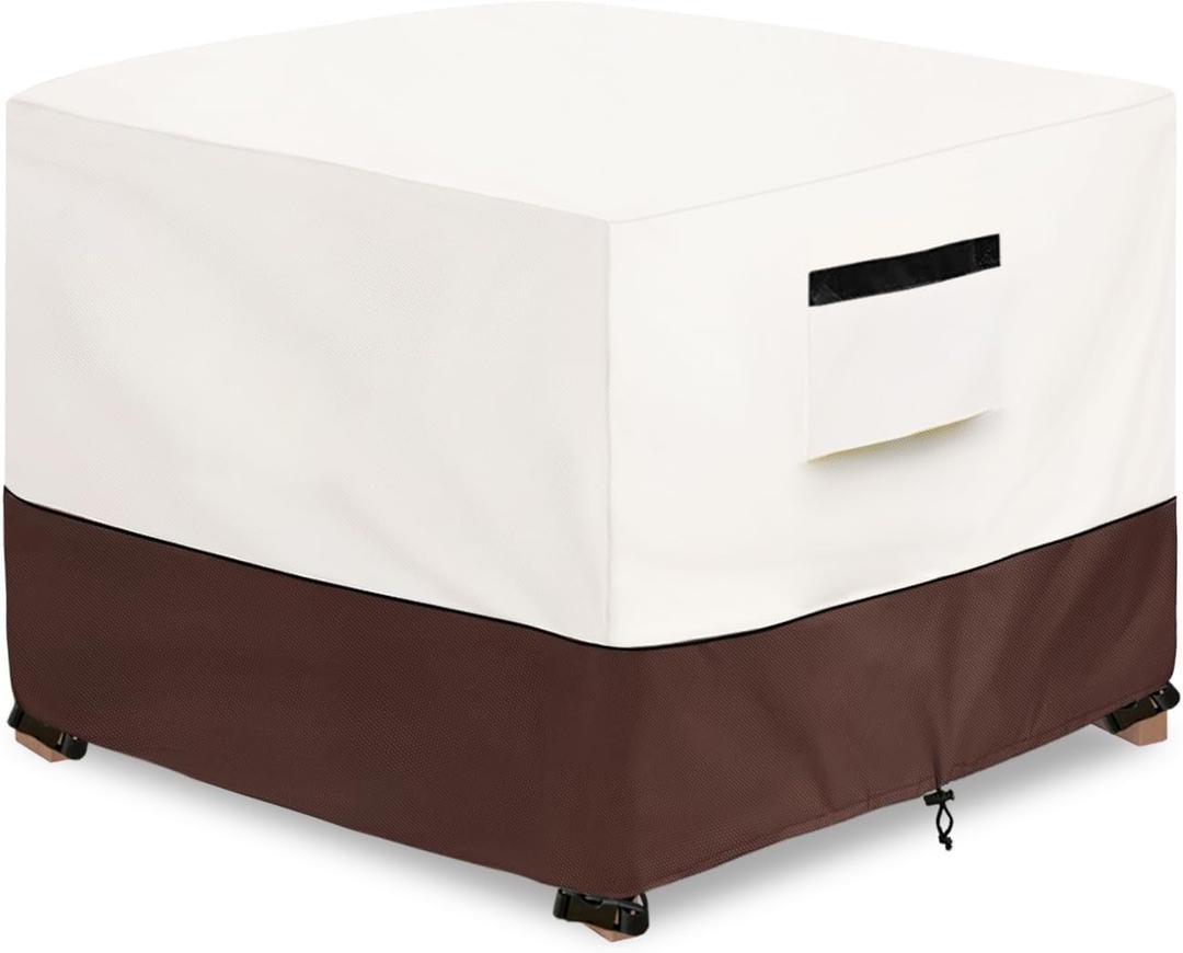 Patio Ottoman Cover,25W x 25D x 18H inch,Waterproof Square Patio Small Side Table Cover,Suitable for 3-Piece Outdoor Wicker Patio Bistro Set Side Table(Beige)