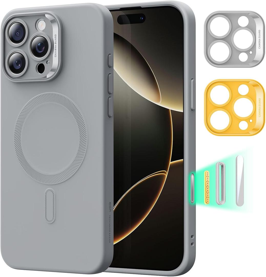 ESR for iPhone16 Pro Case with MagSafe, Supports Magnetic Charging, Smooth & Slim Silicone Case, Shockproof, Full Screen and Camera Protection, Soft Microfiber Lining,Grey