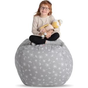 Creative QT Stuff n Sit Large 33 Kids Bean Bag Storage Cover for Stuffed Animals & Toys, Giant Bean Bag Chair for Plush, Toddler & Kids Room Organizer, Gray Dandelion