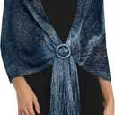 Rheane Shawls and Wraps for Evening Dress, Sparkle Shawls for Women with Buckle - Elegant Wedding Party Formal Shoulder Wrap (Blue)