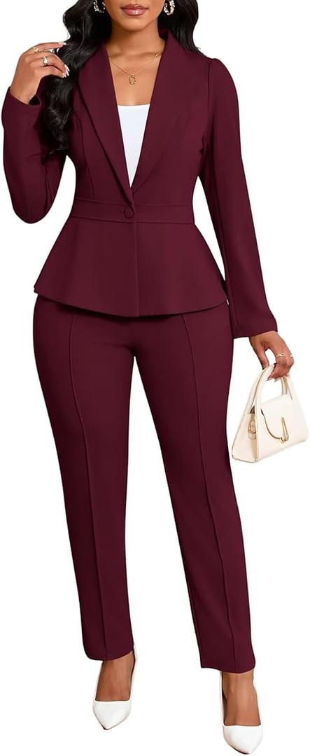 Ophestin Business Casual Outfits Blazers Set Pants Suits for Women 2 Piece Set Dressy Professional Work Office Clothes, L