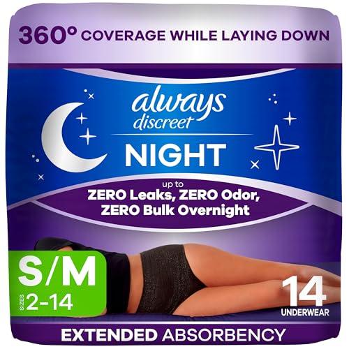 Always Discreet Adult Incontinence Overnight Underwear for Women, Small/Medium, Up to 100% Bladder Leak Protection, 14 Count