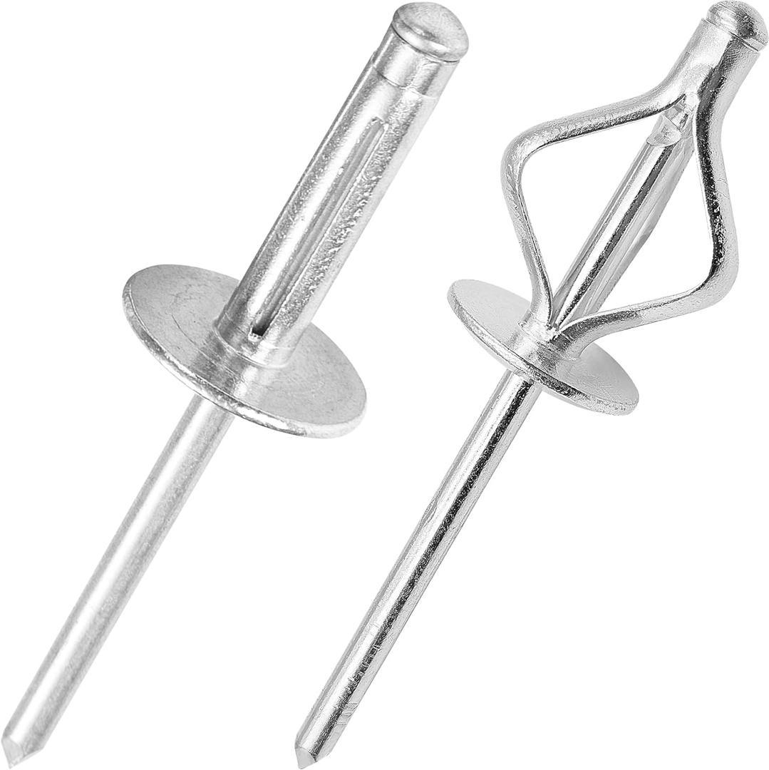 50Pcs Tri-Fold Aluminum Blind Rivets,Tri Grip Exploding Assortment Bulb Style Pop Rivets for Automotive, Soft or Plastic Materials (Silver, 3/16"x1-3/16" Large Head 5/8")