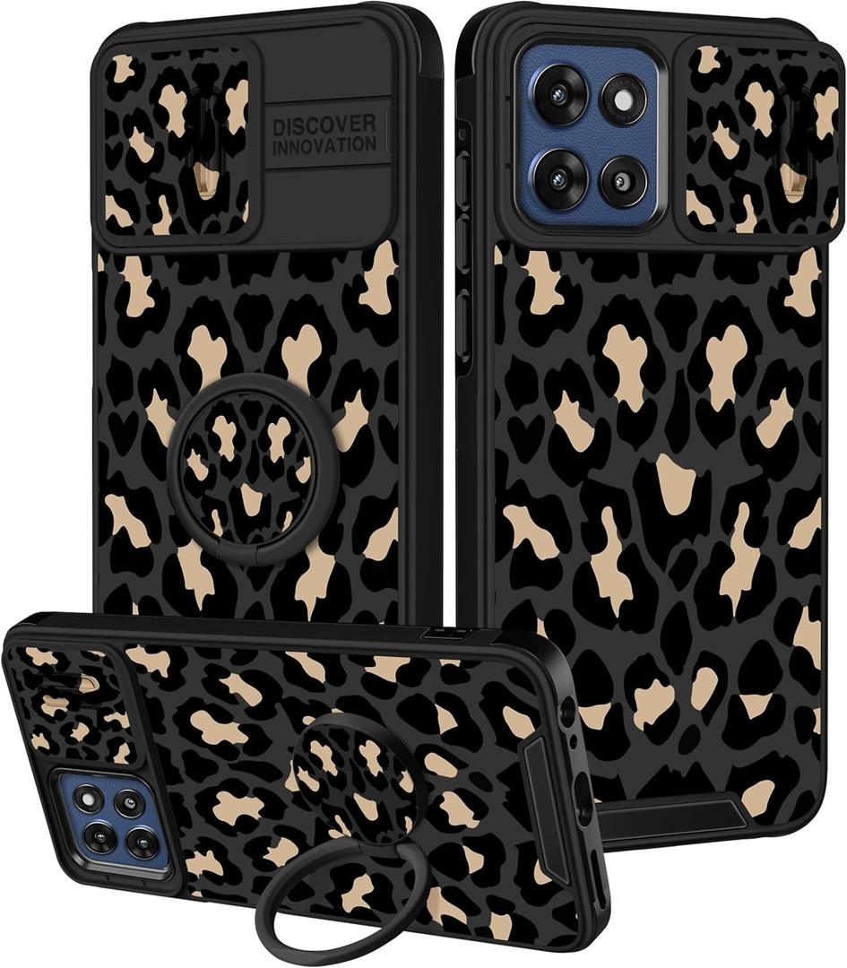 Goocrux for Moto G Stylus 5G 2025 Case - Women Girls Boys Cute Phone Cover Pretty Fashion Unique Aesthetic Design Slide Camera Cover with Ring Stand Holder Case for Motorola G Stylus 5G 2025, Leopard