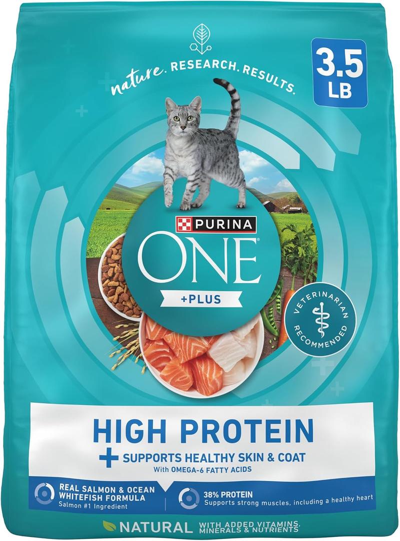 Purina ONE Plus High Protein Cat Food Dry Salmon and Ocean Whitefish Cat Skin and Coat Health Formula - 3.5 lb. Bag (EXP 03/01/27)
